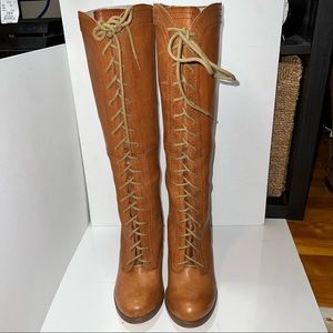 New Seychelles Leather Lace Up Heeled Tall Boots